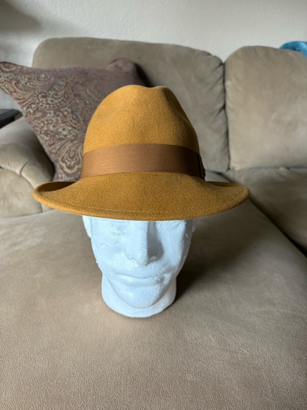Goorin Bros Mustard Felt Fedora with Brown Inner Band